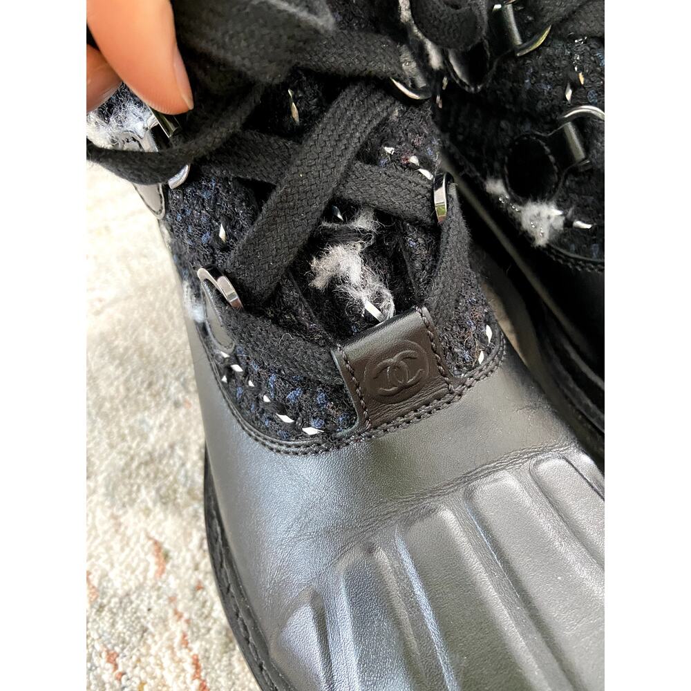 Chanel Tweed Rubber Ankle Short Combat Boots size 37.5 - Picture 3 of 9